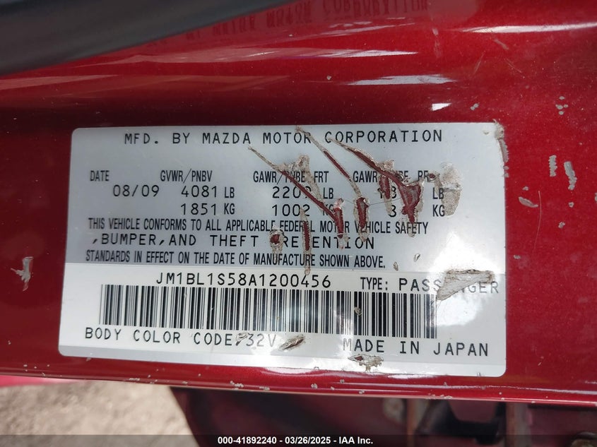 2010 MAZDA MAZDA3 VIN: JM1BL1S58A1200456