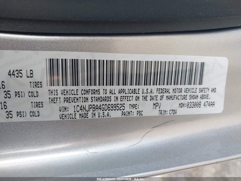 2016 JEEP PATRIOT SPORT - 1C4NJPBA4GD699525