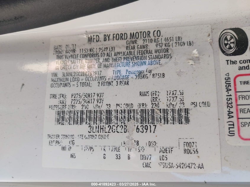 2011 LINCOLN MKZ VIN: 3LNHL2GC2BR763917
