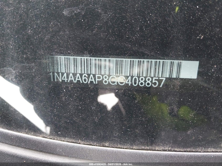 2016 NISSAN MAXIMA VIN: 1N4AA6AP8GC408857
