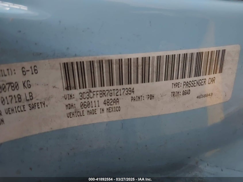2016 FIAT 500 VIN: 3C3CFFBR7GT217394