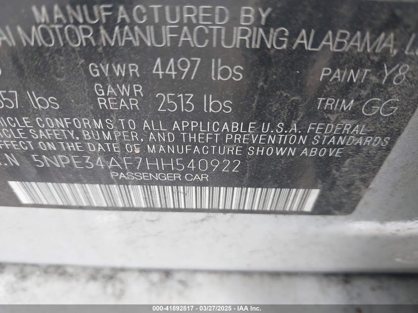 2017 HYUNDAI SONATA SPORT - 5NPE34AF7HH540922