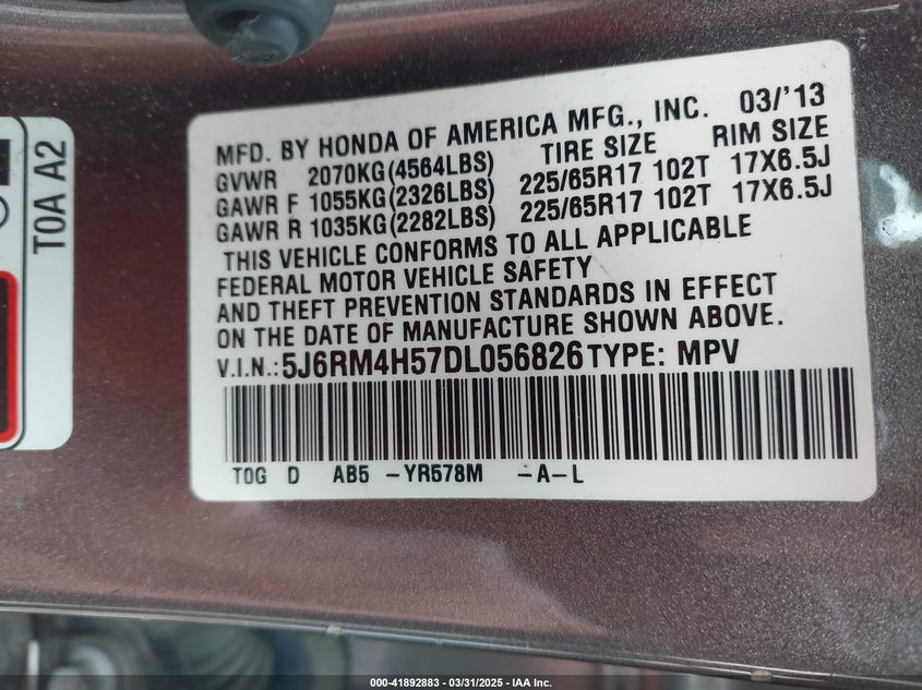 2013 HONDA CR-V EX - 5J6RM4H57DL056826