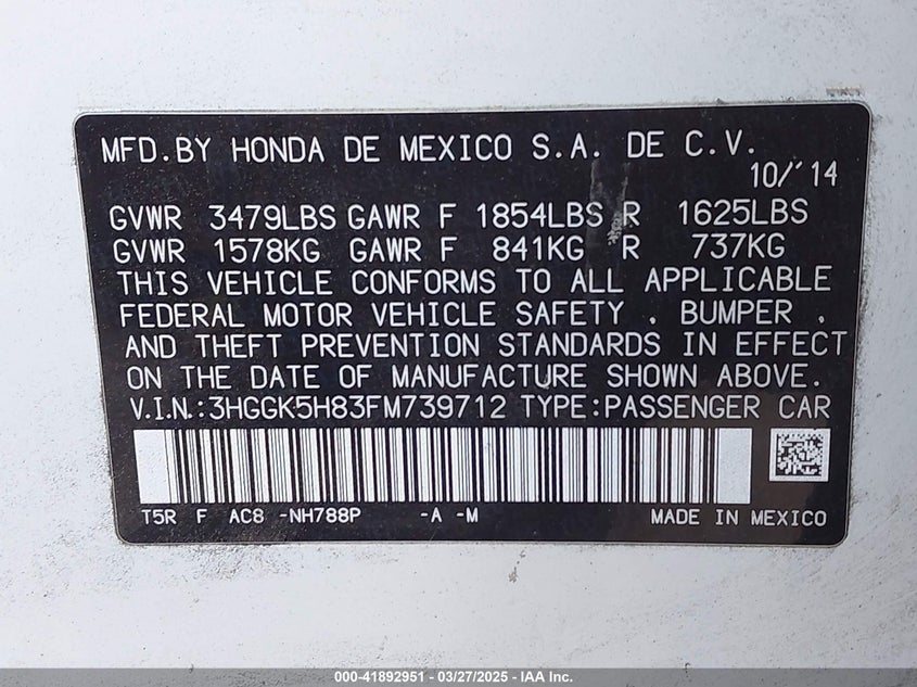 2015 HONDA FIT EX/EX-L - 3HGGK5H83FM739712