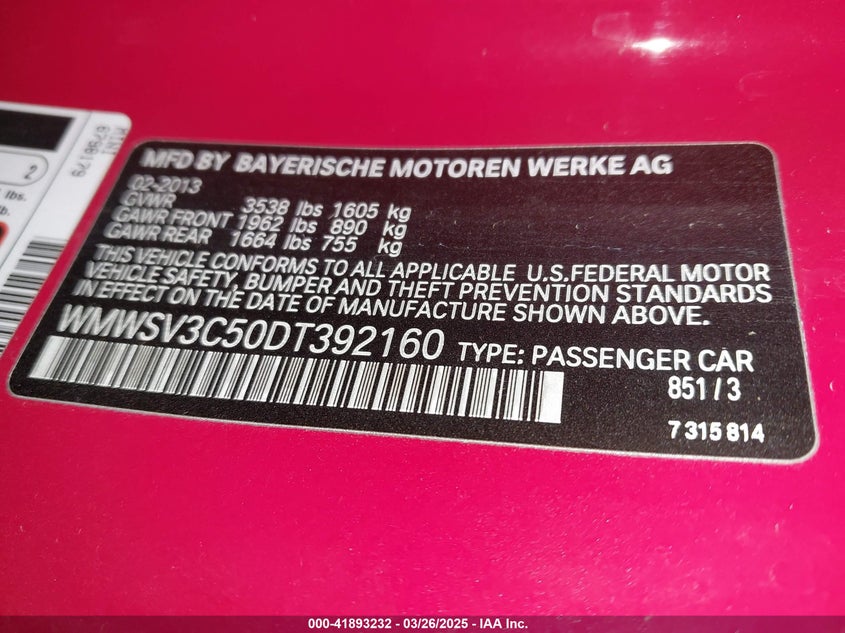 2013 MINI HARDTOP COOPER S - WMWSV3C50DT392160