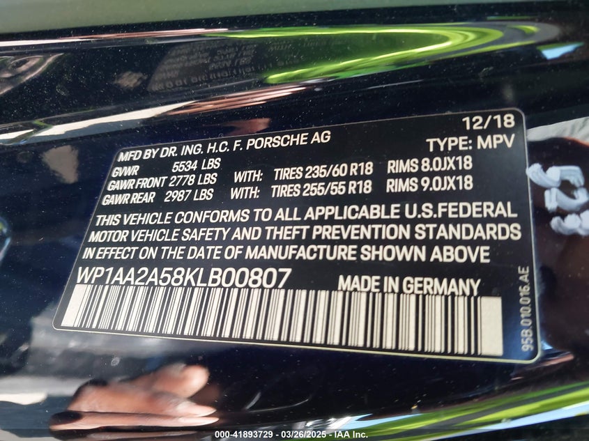 2019 PORSCHE MACAN - WP1AA2A58KLB00807