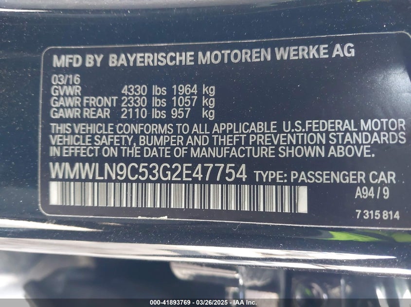 2016 MINI CLUBMAN VIN: WMWLN9C53G2E47754