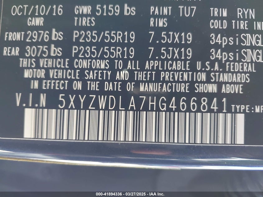 2017 HYUNDAI SANTA FE SPORT 2.0T ULTIMATE - 5XYZWDLA7HG466841