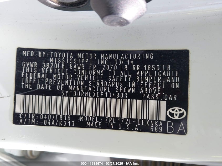 2014 TOYOTA COROLLA LE PLUS - 5YFBURHEXEP104803