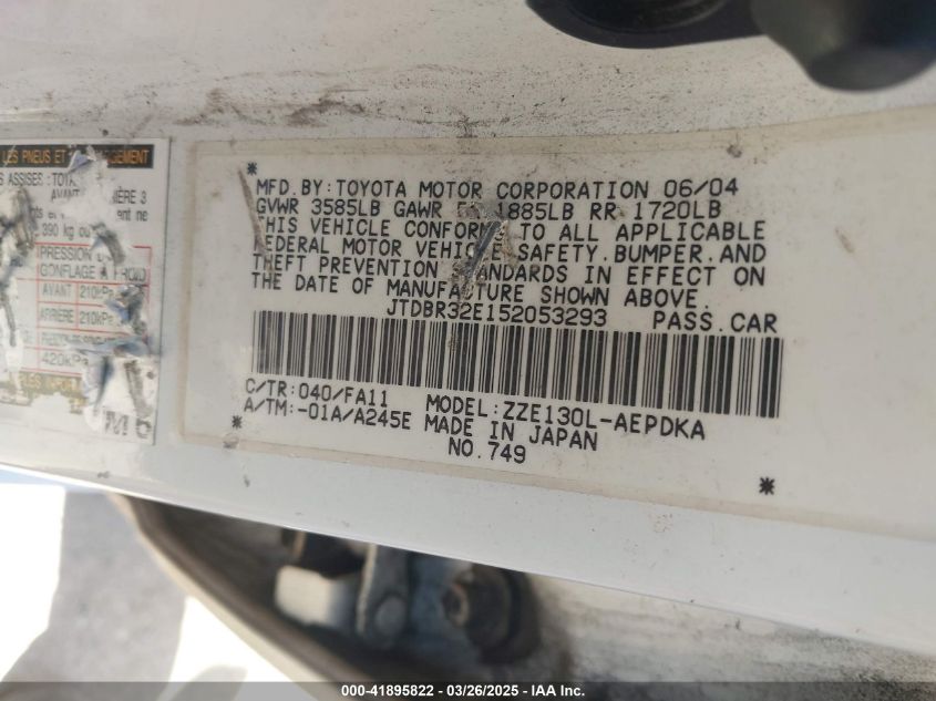 2005 Toyota Corolla Ce VIN: JTDBR32E152053293 Lot: 41895822