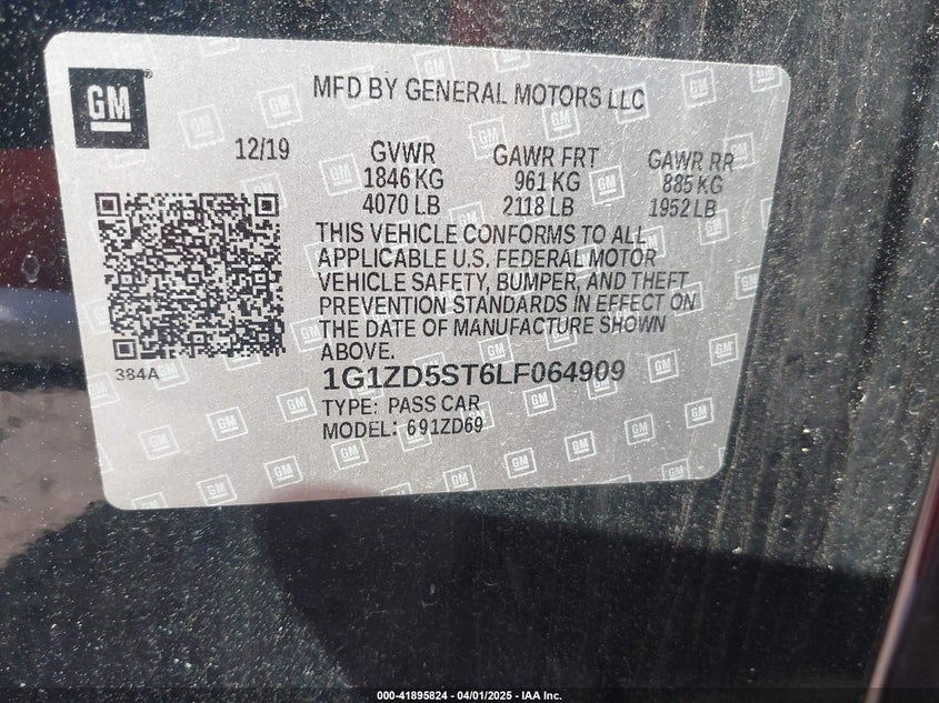 2020 CHEVROLET MALIBU VIN: 1G1ZD5ST6LF064909