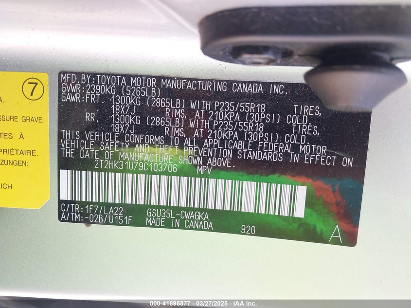 2009 Lexus Rx 350 VIN: 2T2HK31U79C103706 Lot: 41895877