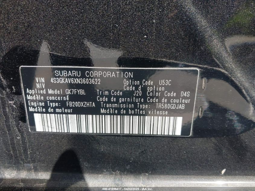 2022 Subaru Impreza Premium VIN: 4S3GKAV6XN3603622 Lot: 41896417