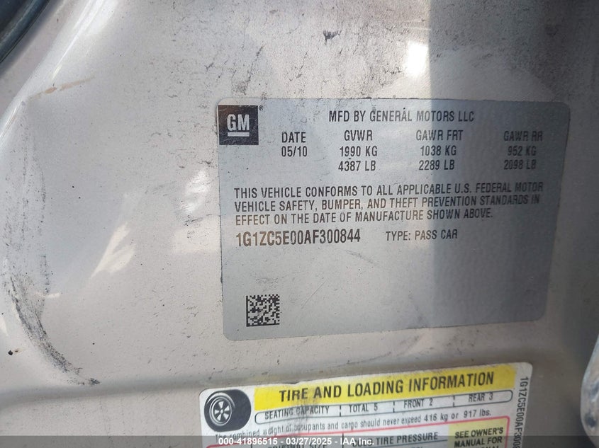 2010 CHEVROLET MALIBU VIN: 1G1ZC5E00AF300844