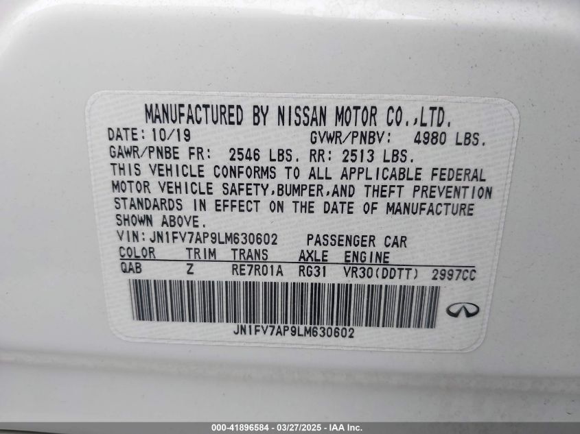 2020 Infiniti Q50 Red Sport 400 VIN: JN1FV7AP9LM630602 Lot: 41896584