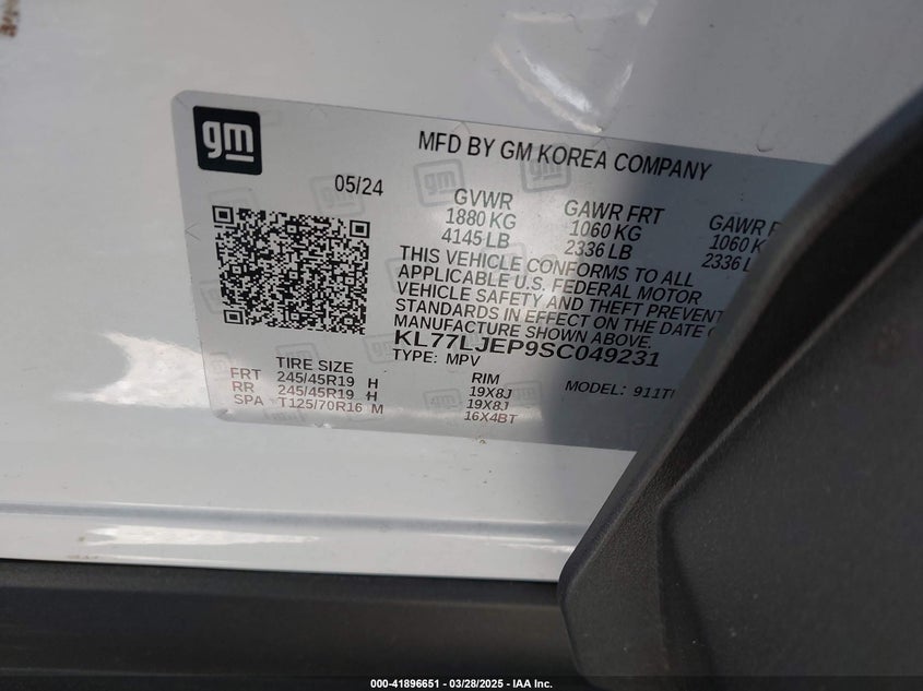 2025 CHEVROLET TRAX VIN: KL77LJEP9SC049231