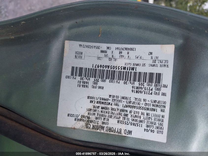 2005 Mercury Sable Ls VIN: 1MEFM55S05A606971 Lot: 41896757