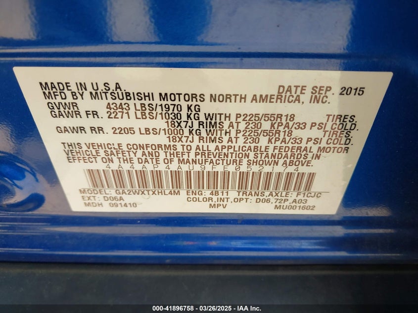 2015 MITSUBISHI OUTLANDER SPORT SE - 4A4AP4AU9FE052174