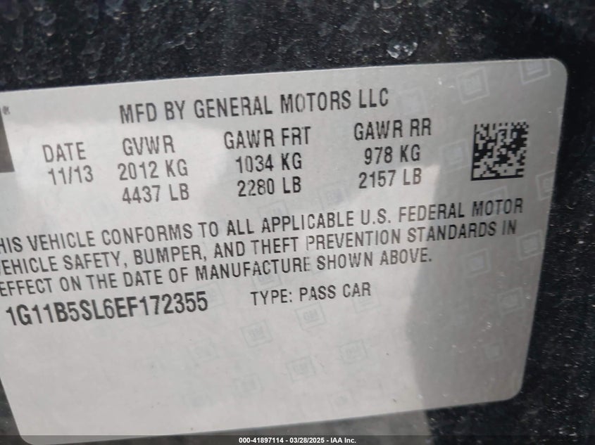 2014 CHEVROLET MALIBU 1LS - 1G11B5SL6EF172355