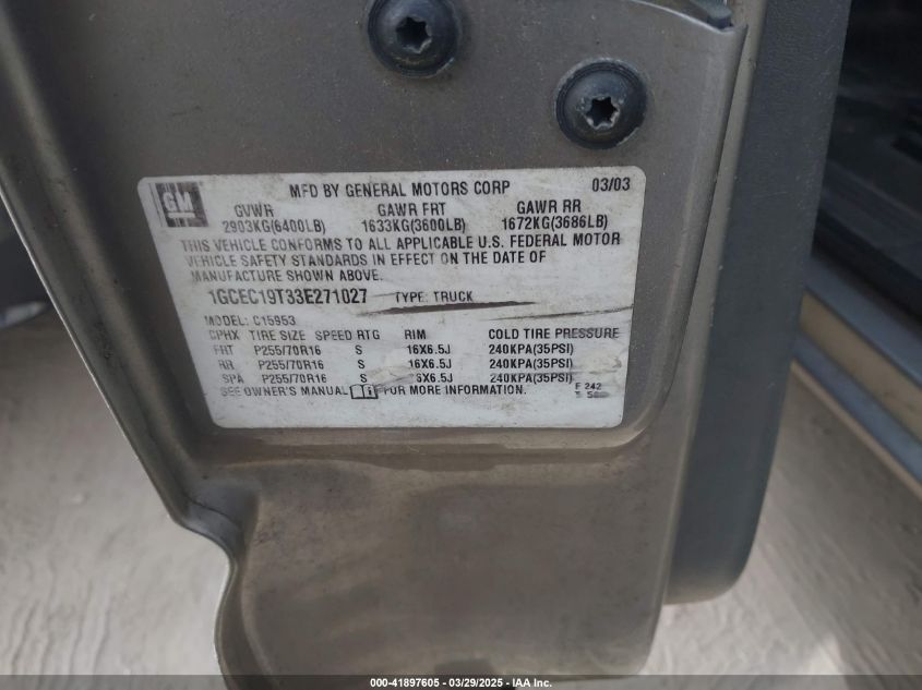 2003 Chevrolet Silverado 1500 VIN: 1GCEC19T33E271027 Lot: 41897605
