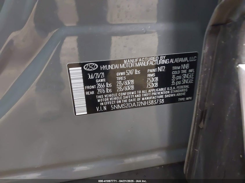 2022 HYUNDAI SANTA FE SEL - 5NMS2DAJ2NH383738