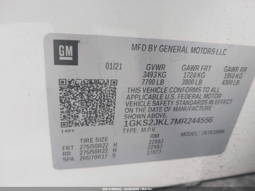 2021 GMC Yukon XL - 1GKS2JKL7MR244556