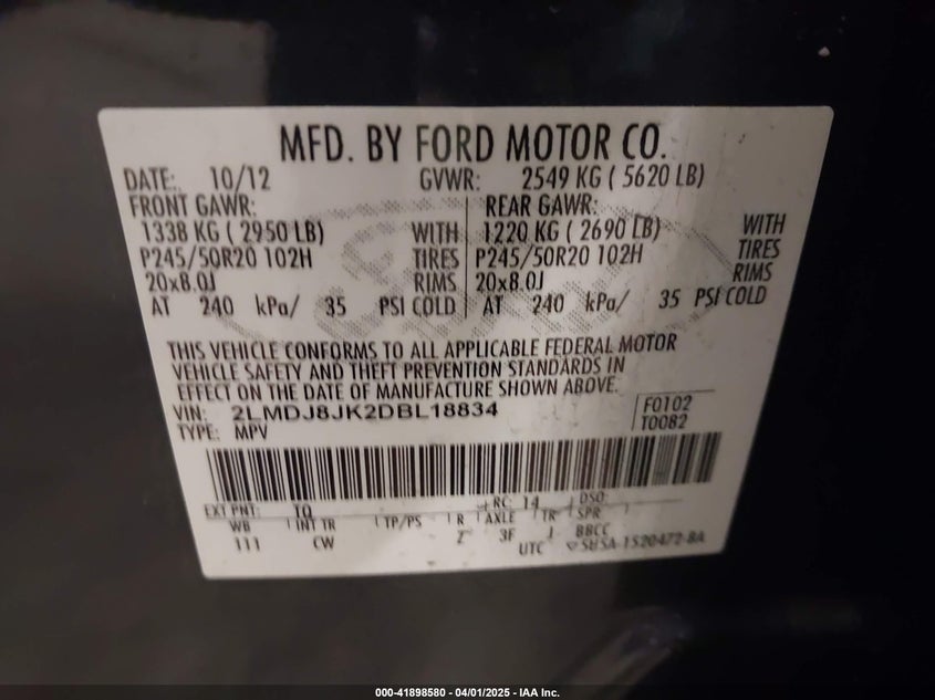 2013 LINCOLN MKX - 2LMDJ8JK2DBL18834