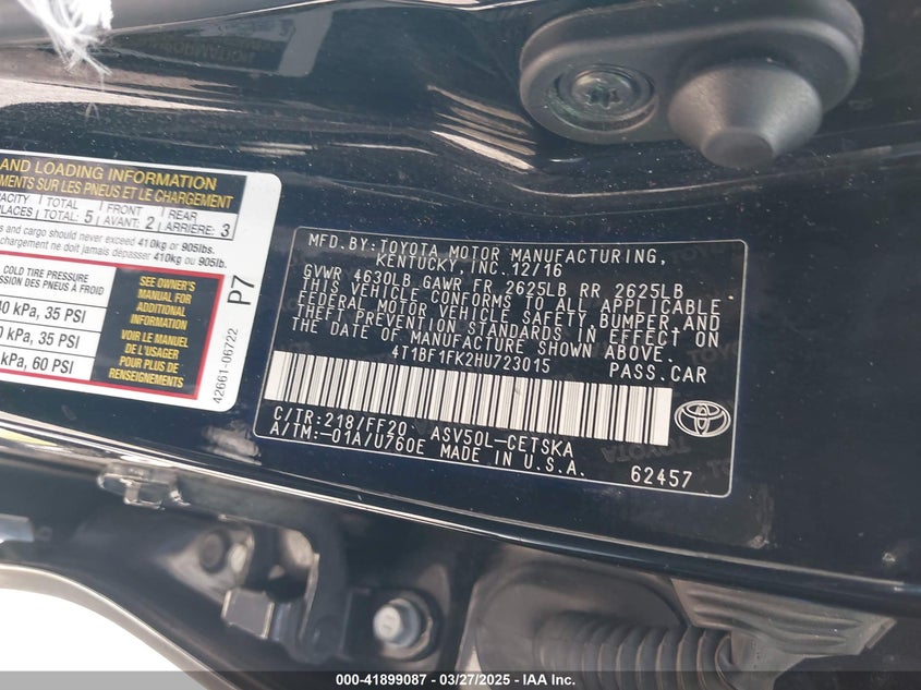 2017 TOYOTA CAMRY VIN: 4T1BF1FK2HU723015