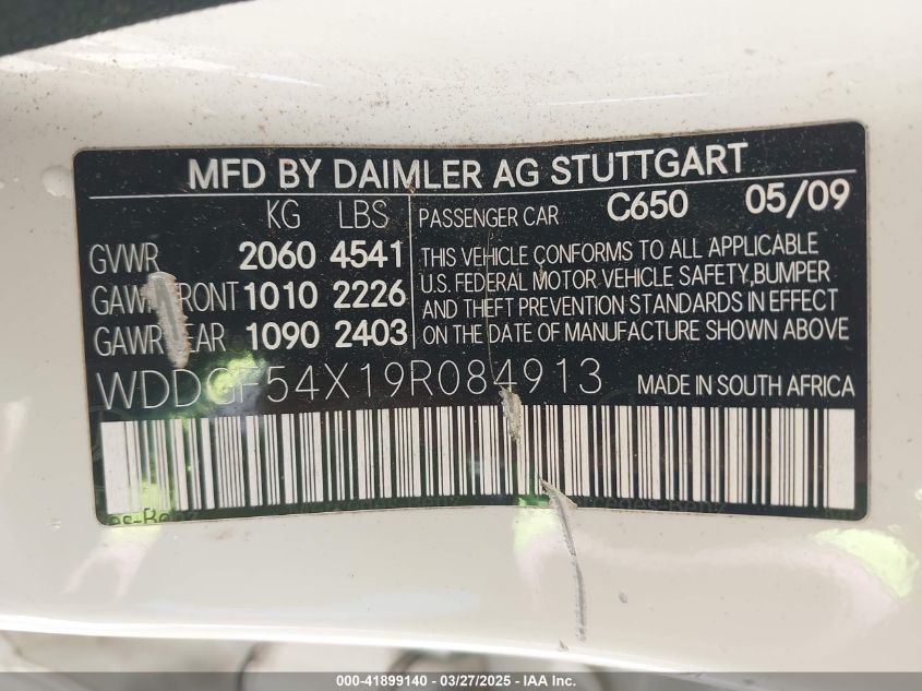 2009 Mercedes-Benz C 300 Luxury/Sport VIN: WDDGF54X19R084913 Lot: 41899140