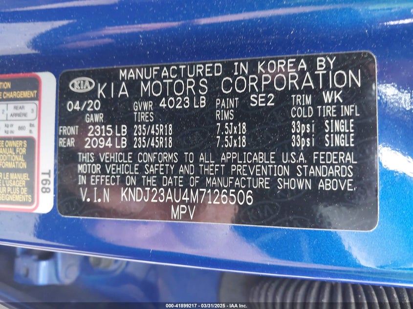 2021 KIA SOUL VIN: KNDJ23AU4M7126506
