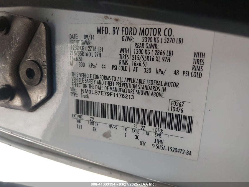 2015 FORD TRANSIT CONNECT VIN: NM0LS7E79F1176213