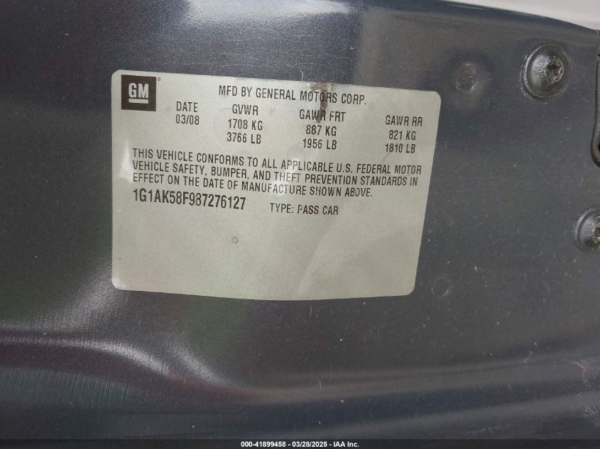 2008 Chevrolet Cobalt Ls VIN: 1G1AK58F987276127 Lot: 41899458