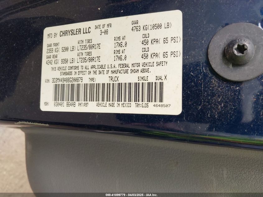 2008 Dodge Ram 3500 Laramie VIN: 3D3MX49A88G200879 Lot: 43451883