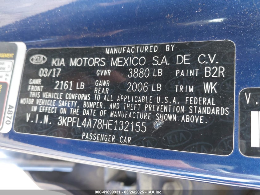 2017 KIA FORTE LX - 3KPFL4A78HE132155