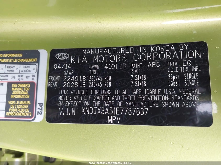 2014 Kia Soul ! VIN: KNDJX3A51E7737637 Lot: 41900261