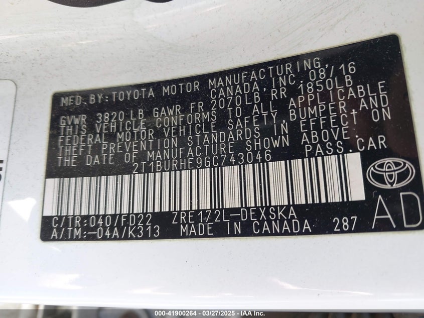 2016 TOYOTA COROLLA S PLUS - 2T1BURHE9GC743046