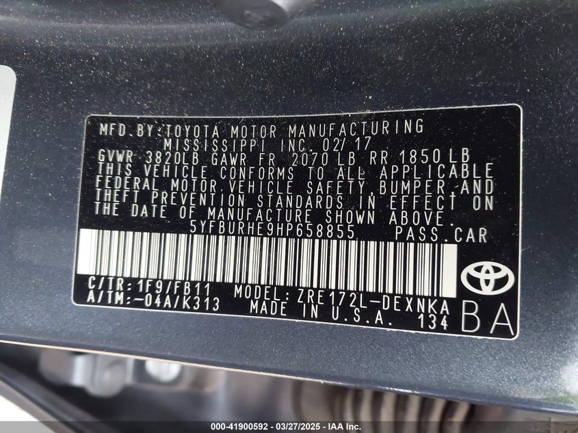 2017 TOYOTA COROLLA LE - 5YFBURHE9HP658855