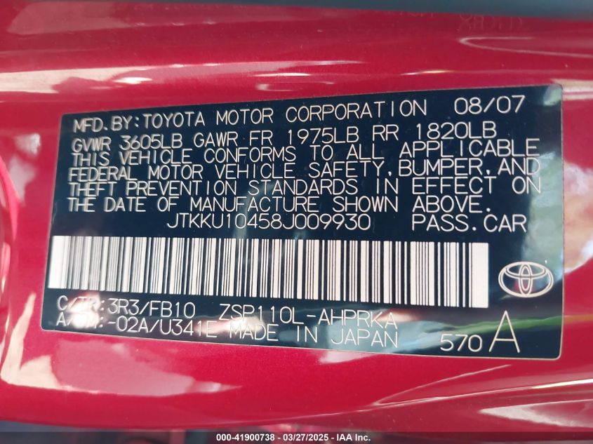 2008 Scion Xd VIN: JTKKU10458J009930 Lot: 41900738