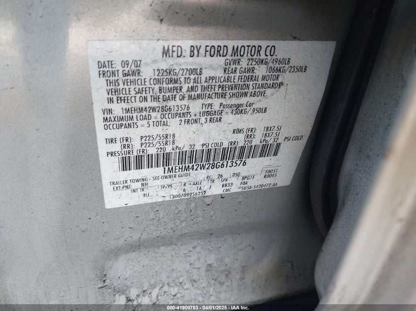 2008 MERCURY SABLE VIN: 1MEHM42W28G613576