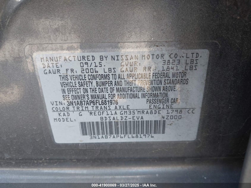 2015 NISSAN SENTRA VIN: 3N1AB7AP6FL681976