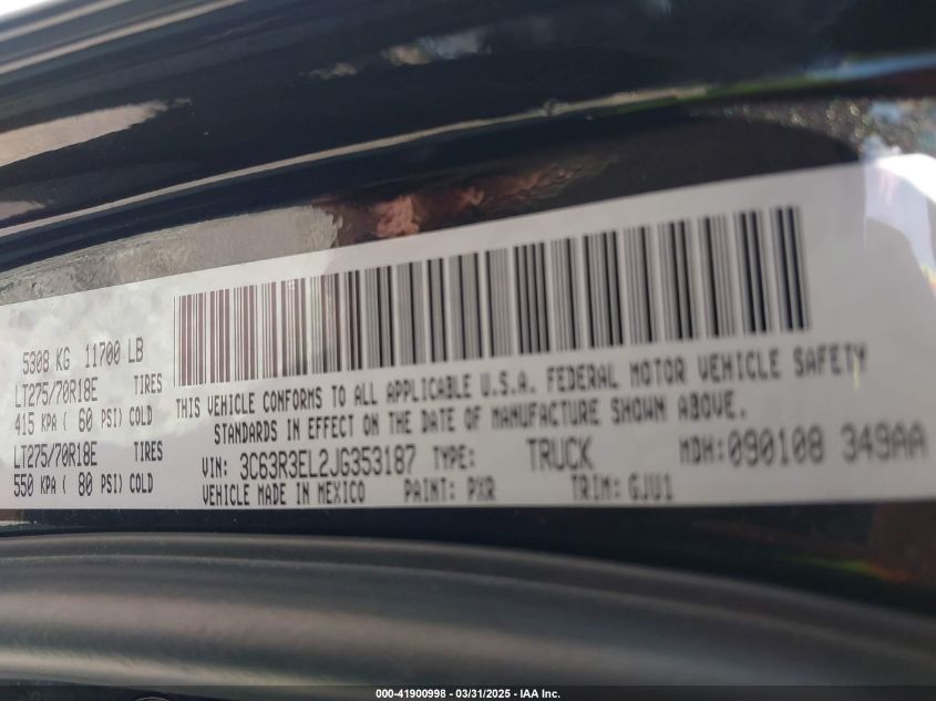 2018 Ram 3500 Laramie 4X4 6'4 Box VIN: 3C63R3EL2JG353187 Lot: 41900998