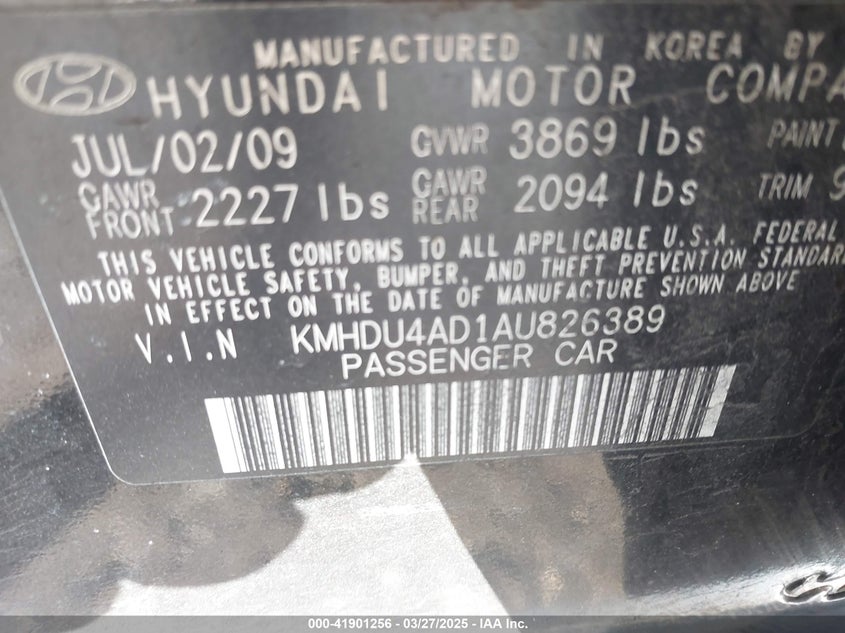2010 HYUNDAI ELANTRA VIN: KMHDU4AD1AU826389