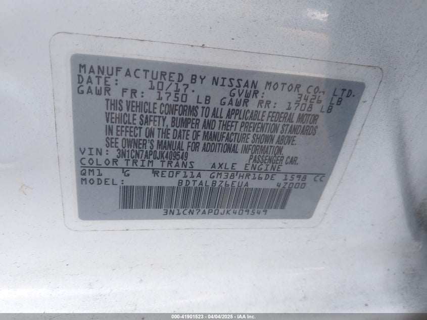 2018 NISSAN VERSA 1.6 SV - 3N1CN7AP0JK409549