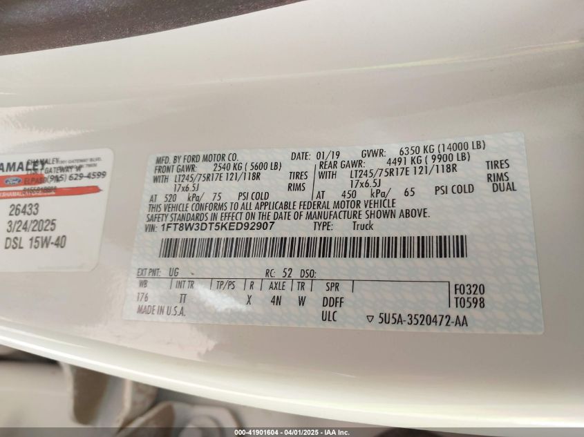 2019 Ford F-350 - 1FT8W3DT5KED92907