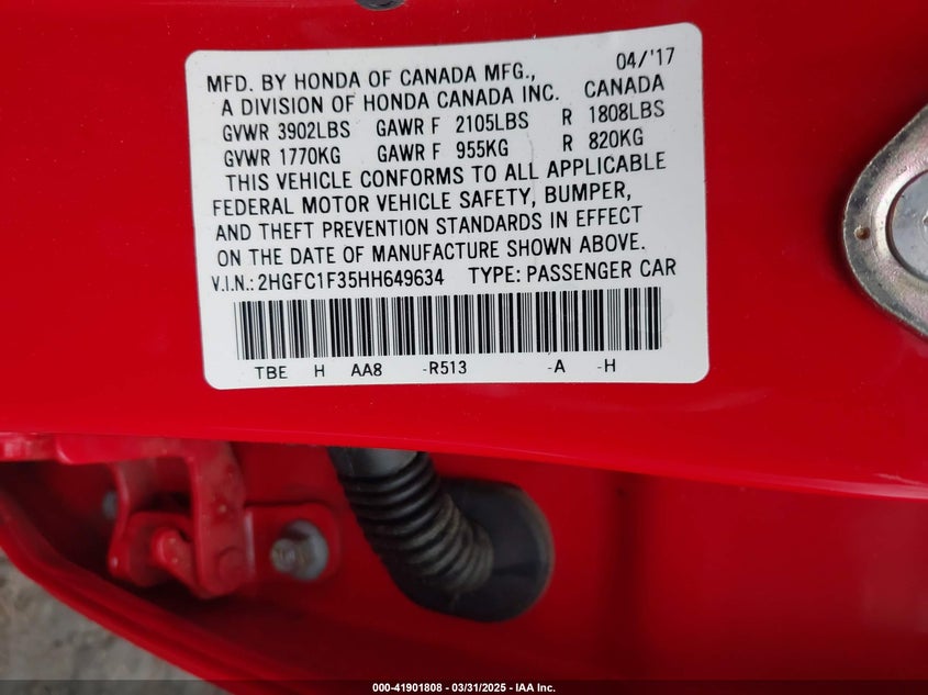 VIN 2HGFC1F35HH649634 2017 HONDA CIVIC EX-T