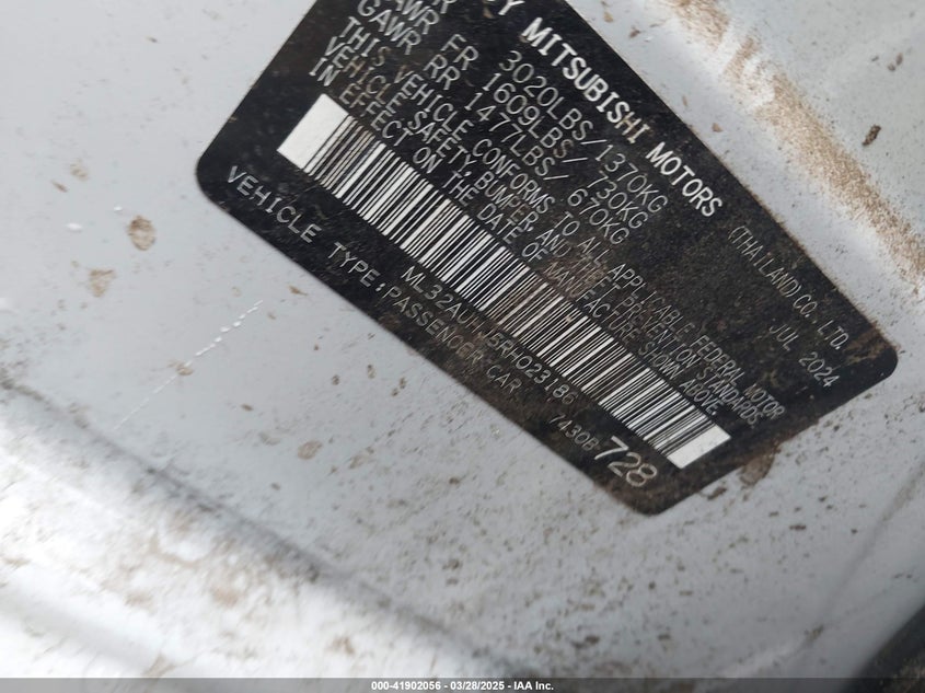 2024 MITSUBISHI MIRAGE VIN: ML32AUHJ5RH023186