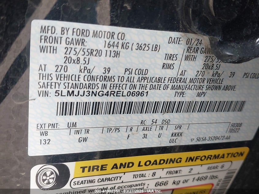 2024 LINCOLN NAVIGATOR VIN: 5LMJJ3NG4REL06961