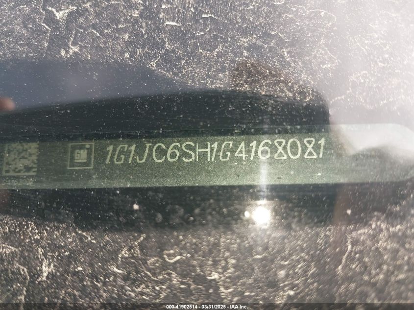 2016 Chevrolet Sonic Lt Auto VIN: 1G1JC6SH1G4168081 Lot: 41902514