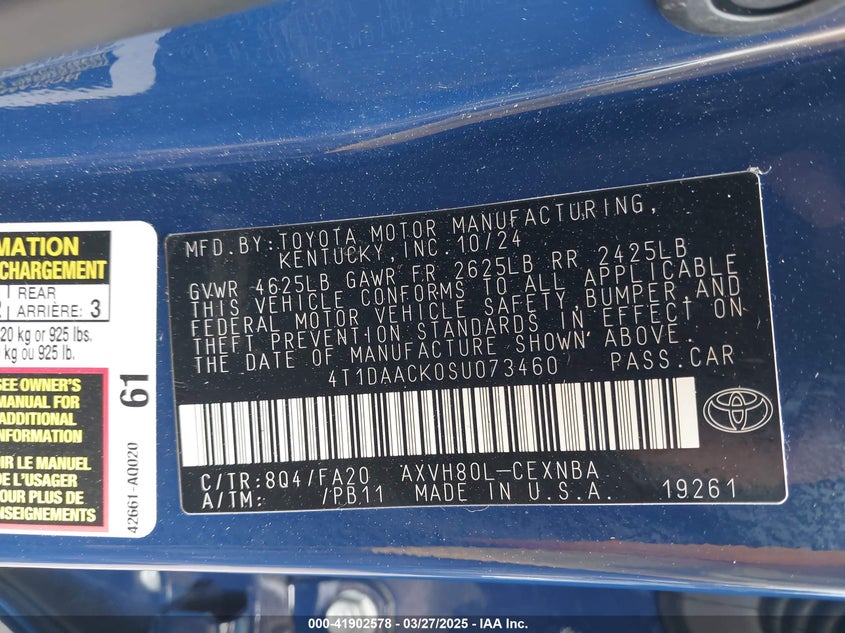 VIN 4T1DAACK0SU073460 2025 TOYOTA CAMRY LE