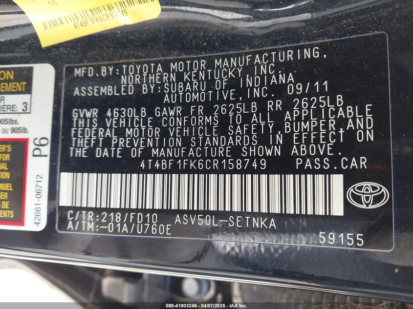 4T4BF1FK6CR158749 2012 TOYOTA CAMRY photo no. 9